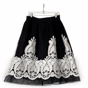 Black A-Line Skirt with White Embroidered Lace Hem